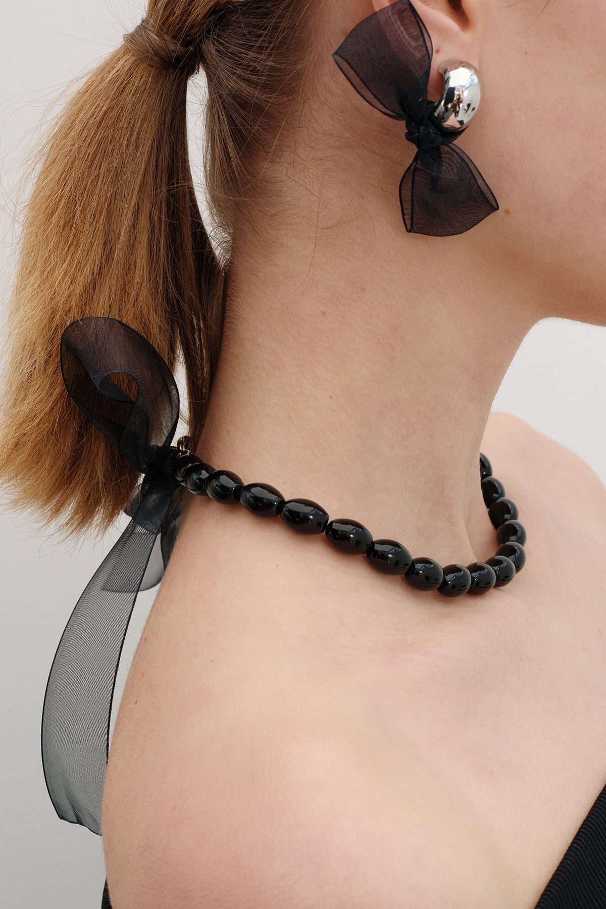 Onyx With Ribbon Necklace 【MWNL240205】