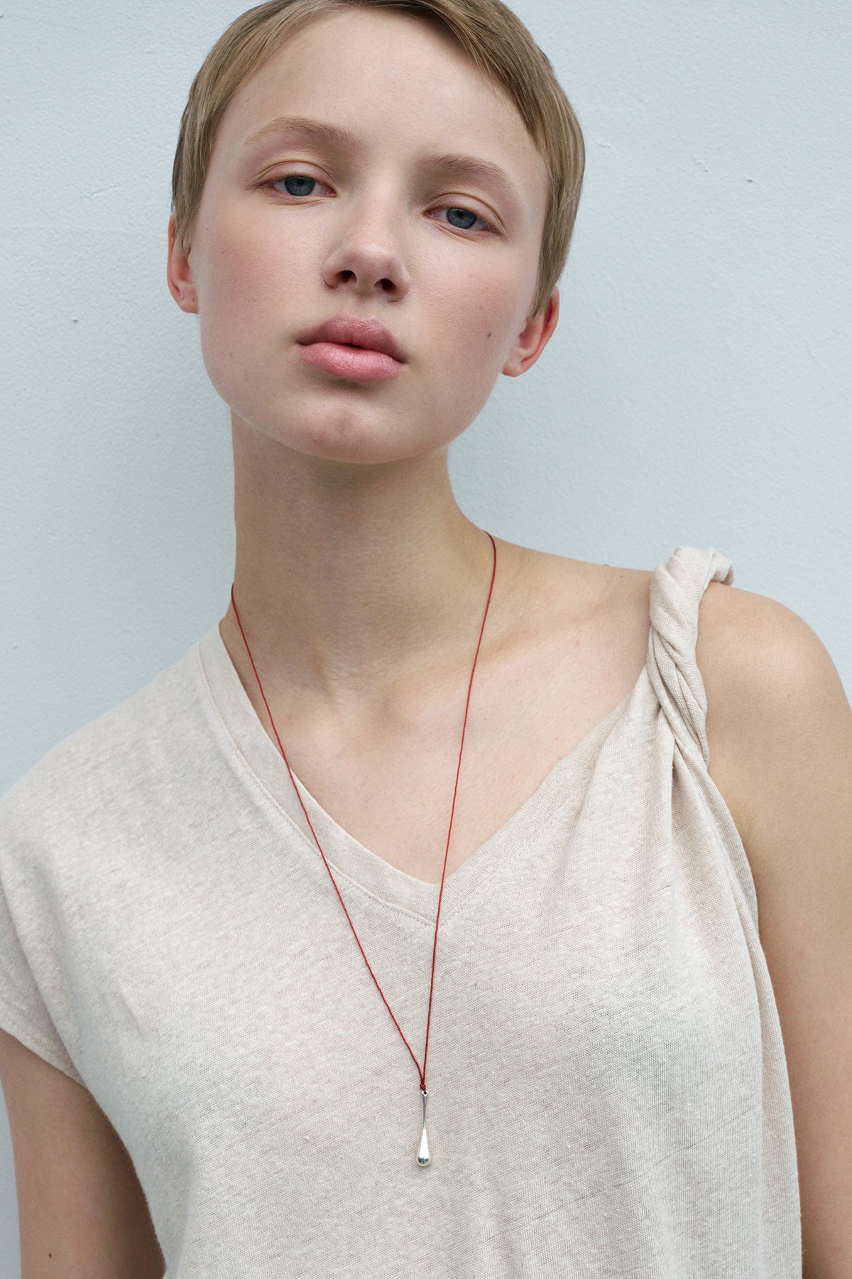 Silver Drop Red String Necklace【MWNL250504】